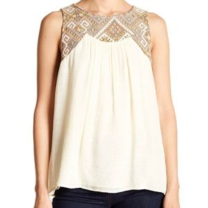 Doe & Rae Flowy Tapestry Tank Back Keyhole Cream